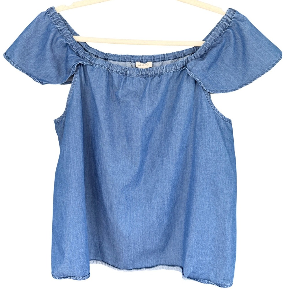 C1 J.Crew Blue Chambray Off The Shoulder Ruffle Top G5857 Medium
